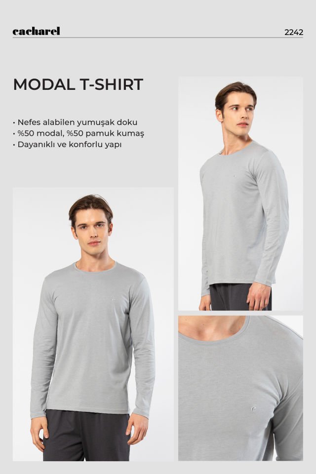 Cacharel Erkek Modal Pamuk Bisiklet Yaka T-shirt