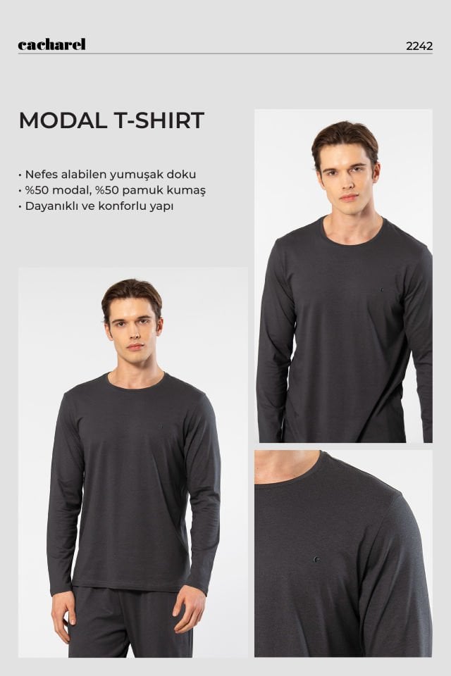 Cacharel Erkek Modal Pamuk Bisiklet Yaka T-shirt