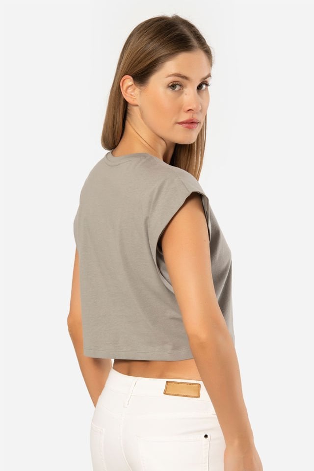 Türen Kadın Vatka Görünümlü Crop T-shirt