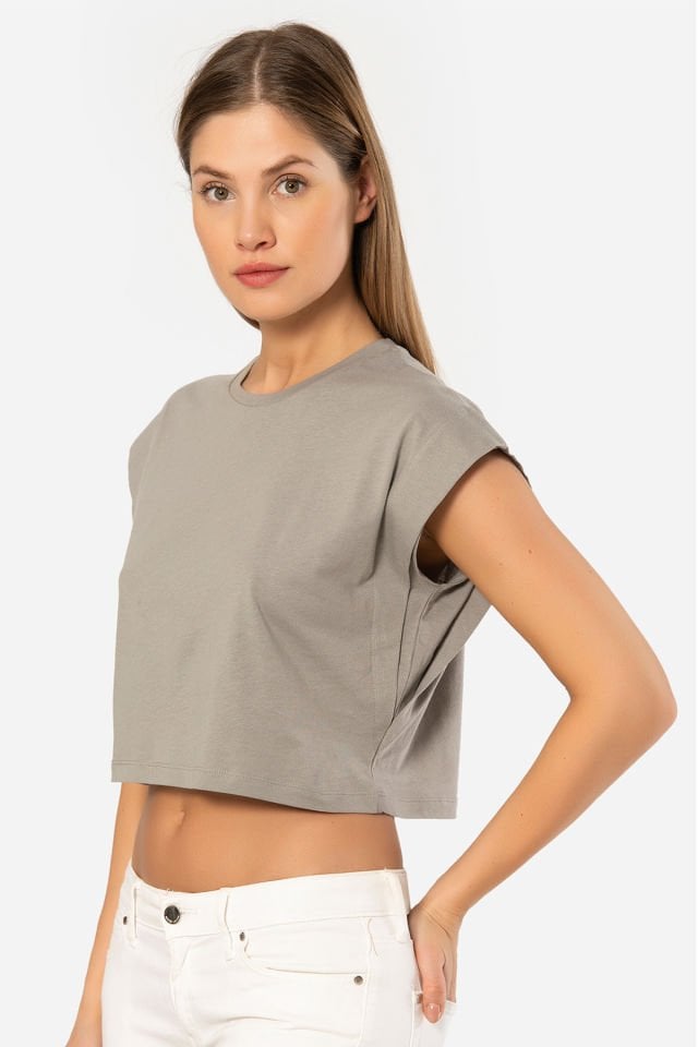 Türen Kadın Vatka Görünümlü Crop T-shirt