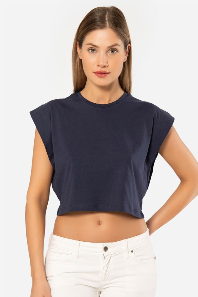 Türen Kadın Vatka Görünümlü Crop T-shirt