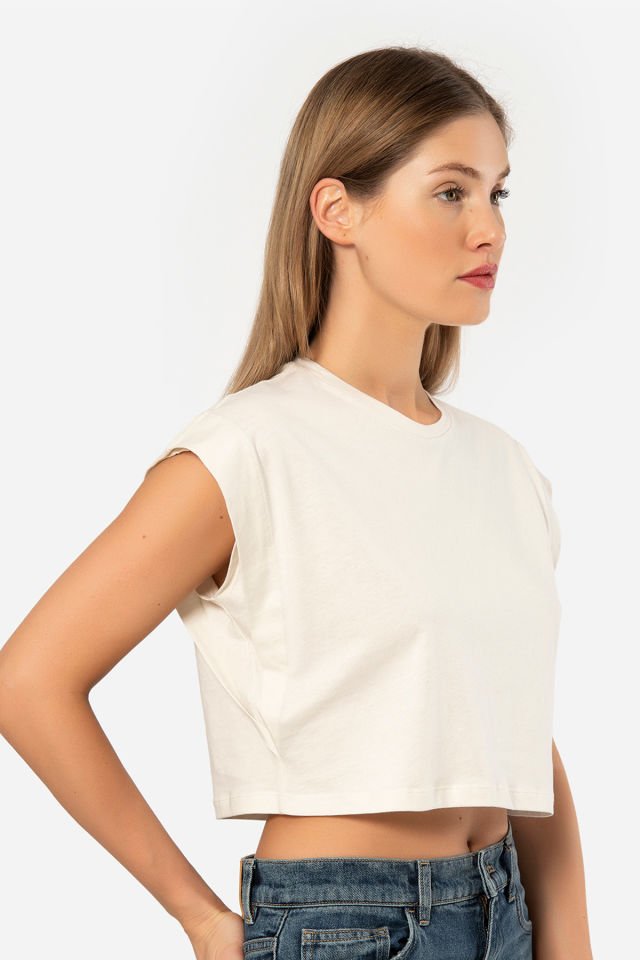 Türen Kadın Vatka Görünümlü Crop T-shirt