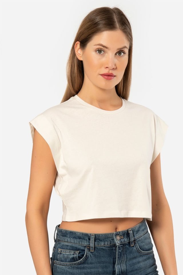 Türen Kadın Vatka Görünümlü Crop T-shirt