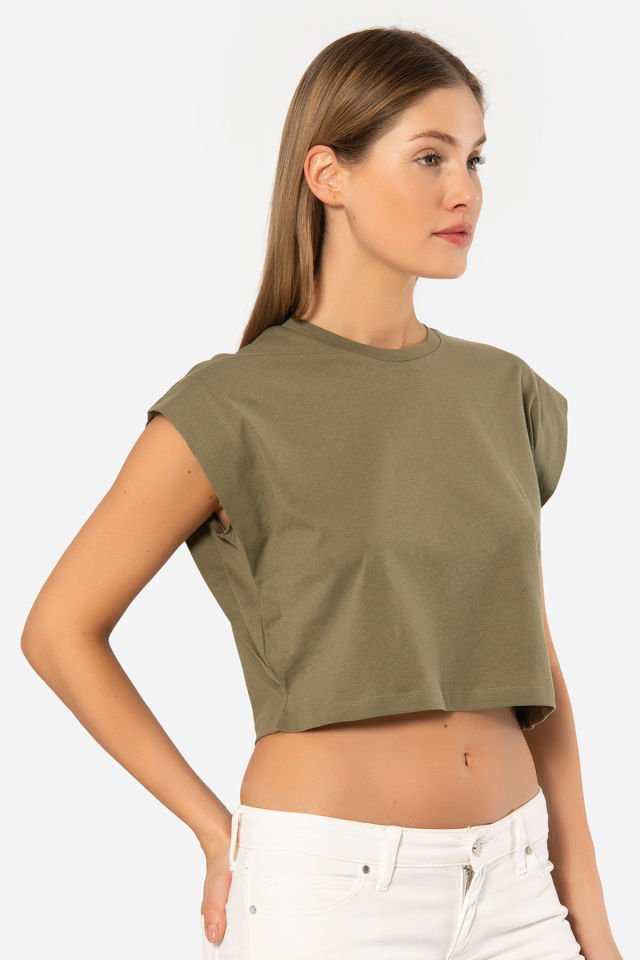 Türen Kadın Vatka Görünümlü Crop T-shirt