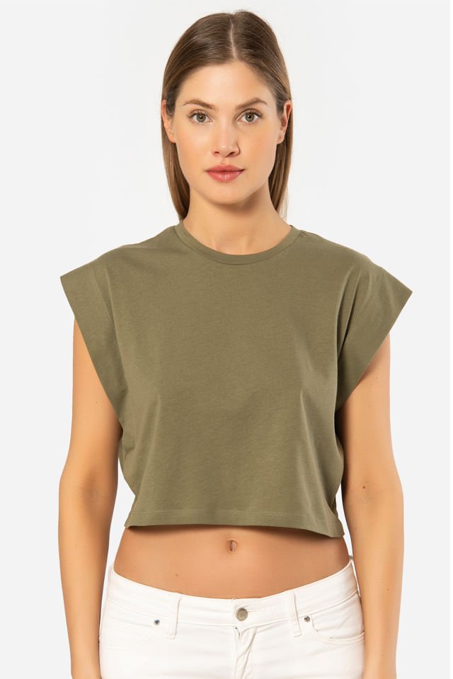 Türen Kadın Vatka Görünümlü Crop T-shirt