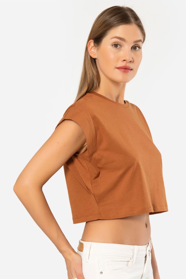 Türen Kadın Vatka Görünümlü Crop T-shirt