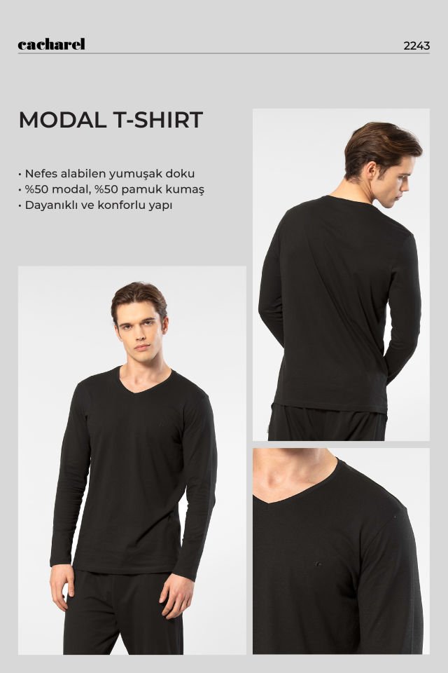 Cacharel Erkek Modal Pamuk V Yaka T-shirt