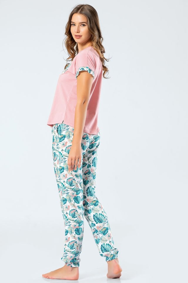 Türen Kadın Dokuma Yapraklı Kısa Kollu Pijama Takım