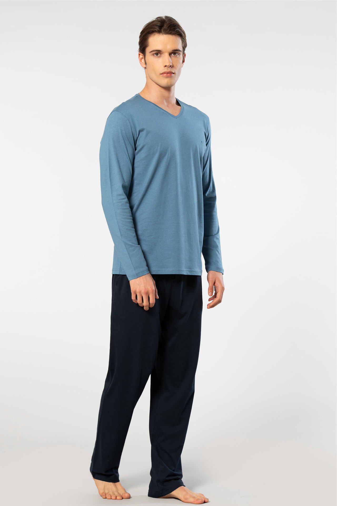 Cacharel Erkek V Yaka Uzun Kollu Modal Pijama Takımı