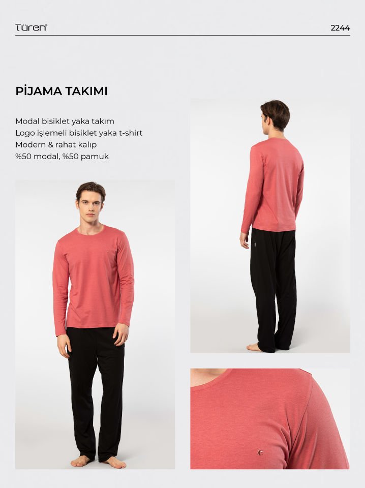 Cacharel Erkek Bisiklet Yaka Uzun Kollu Modal Pijama Takımı