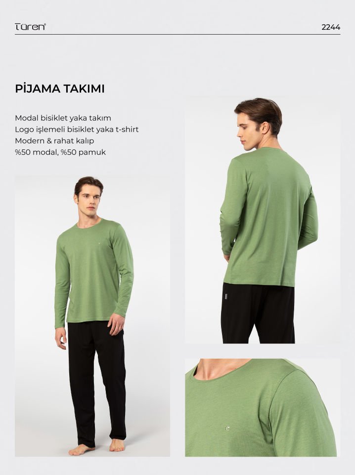 Cacharel Erkek Bisiklet Yaka Uzun Kollu Modal Pijama Takımı