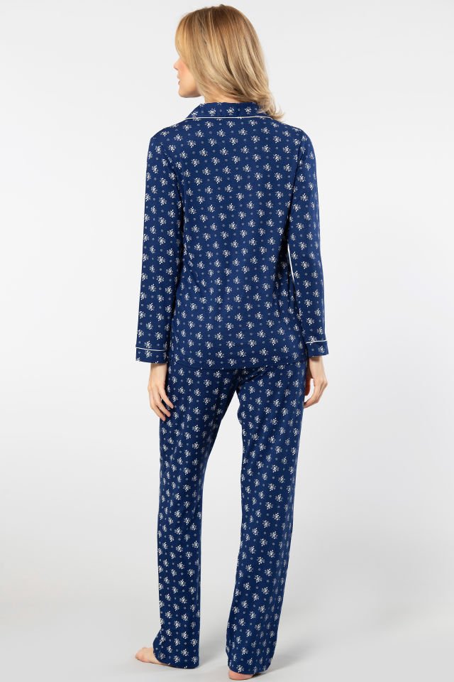 Türen Çiçek Desenli Uzun Kollu Gömlek Yaka Pijama Takımı