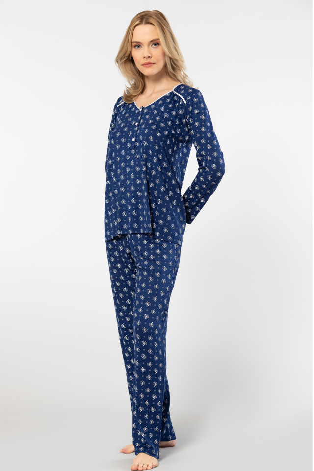 Türen Çiçek Desenli Uzun Kollu Patlı Pijama Takımı
