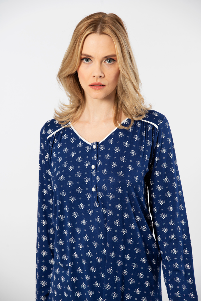 Türen Çiçek Desenli Uzun Kollu Patlı Pijama Takımı