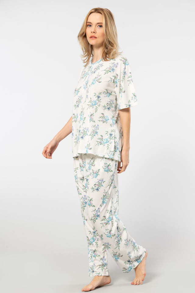 Türen Çiçek Desenli Patlı Battal Kısa Kollu Pijama Takımı