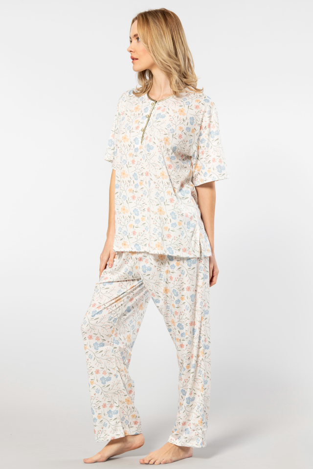 Türen Çiçek Desenli Patlı Battal Kısa Kollu Pijama Takımı