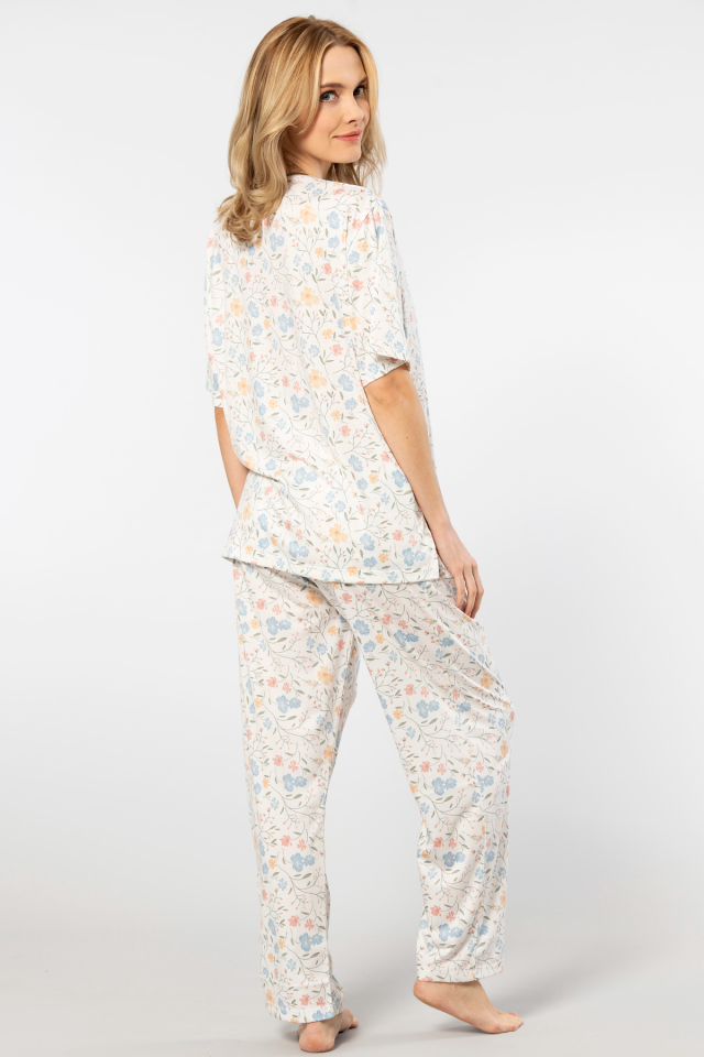 Türen Çiçek Desenli Patlı Battal Kısa Kollu Pijama Takımı