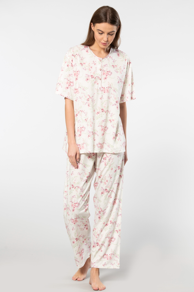 Türen Çiçek Desenli Patlı Battal Kısa Kollu Pijama Takımı