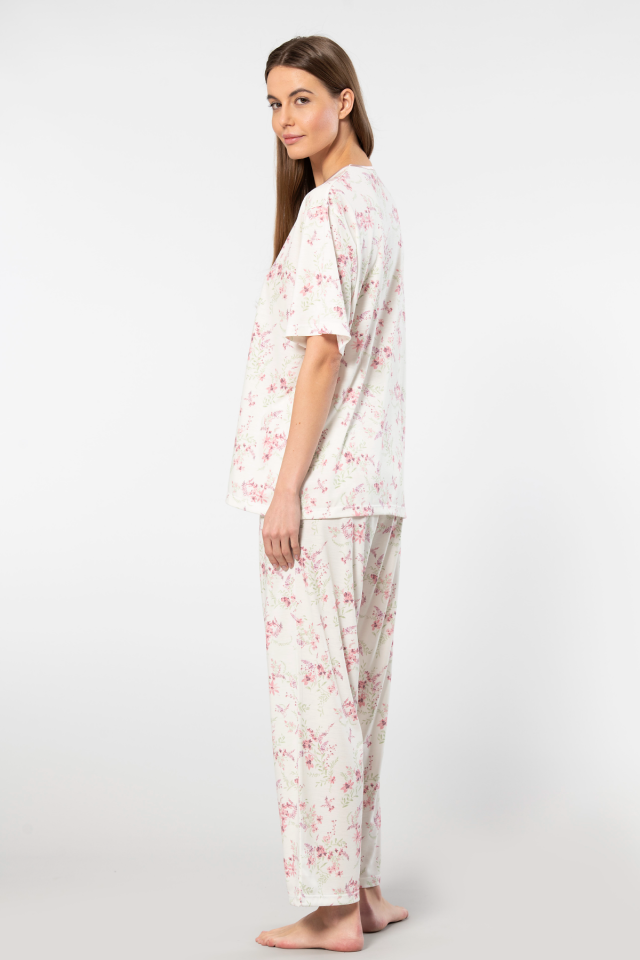 Türen Çiçek Desenli Patlı Battal Kısa Kollu Pijama Takımı