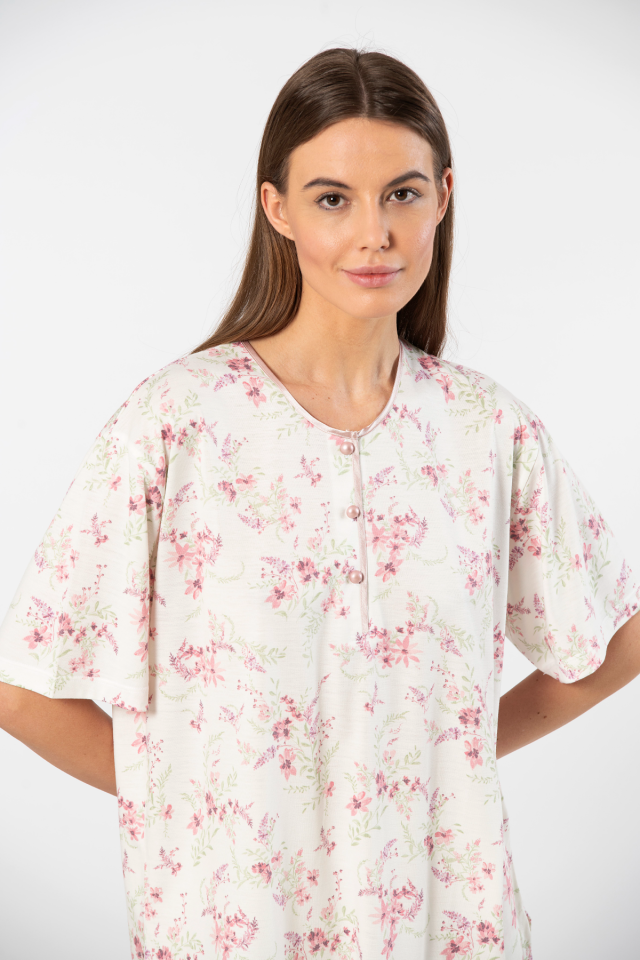 Türen Çiçek Desenli Patlı Battal Kısa Kollu Pijama Takımı