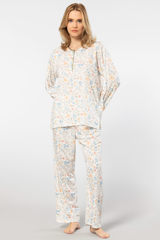 Türen Çiçek Desenli Patlı Battal Uzun Kollu Pijama Takımı