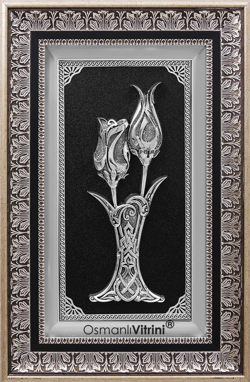 36 cm x 56 cm Siyah Gümüş Renk Lalegül Tablo Çerçeve
