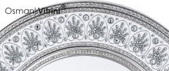 42 cm Çap Taşlı Beyaz Gümüş Osmanlı Tuğra Tabak Tablo Çerçeve