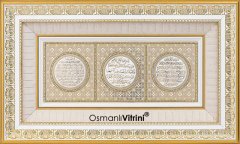 41 cm x 72 cm Beyaz Altın Ayetel Kürsi Nazar Bereket Dua Tablo Çerçeve