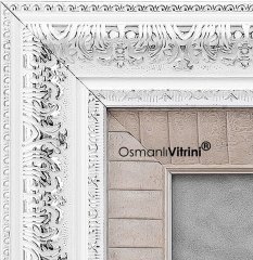 60 cm x 65 cm Beyaz Gümüş Renk Osmanlı Tuğrası Arması Tablo Çerçeve