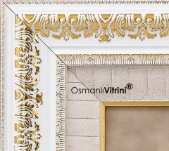 60 cm x 65 cm Beyaz Altın Renk Osmanlı Tuğrası Arması Tablo Çerçeve