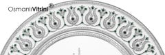 42 cm Çap Beyaz Gümüş Osmanlı Tuğrası Yazılı Tabak Tablo Çerçeve