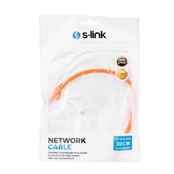 S-Link SL-CAT6030 CAT6 Patch 30CM Kablo (Turuncu)