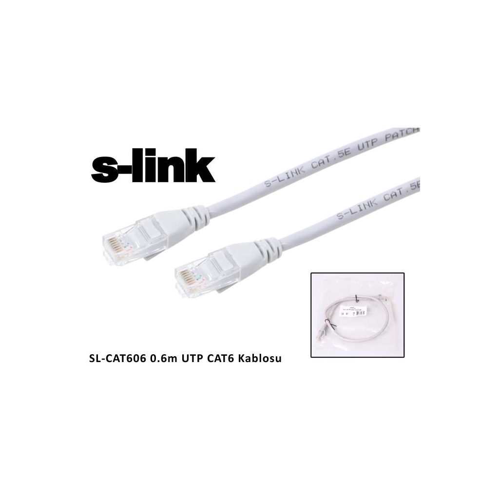 S-Link SL-CAT606 CAT6 Patch 60CM Kablo (Gri)