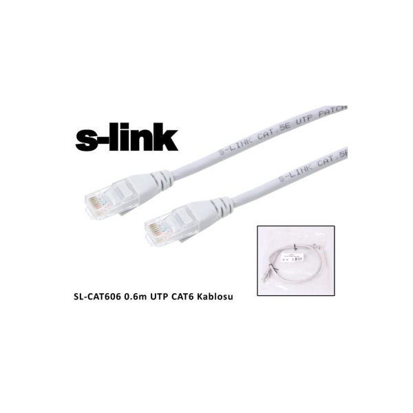 S-Link SL-CAT606 CAT6 Patch 60CM Kablo (Gri)