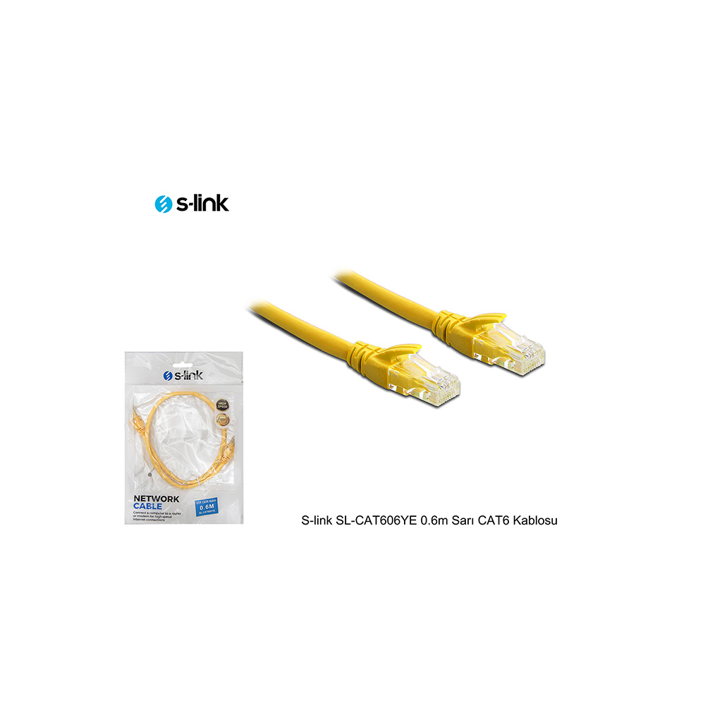 S-Link SL-CAT606 CAT6 Patch 60CM Kablo (Sarı)