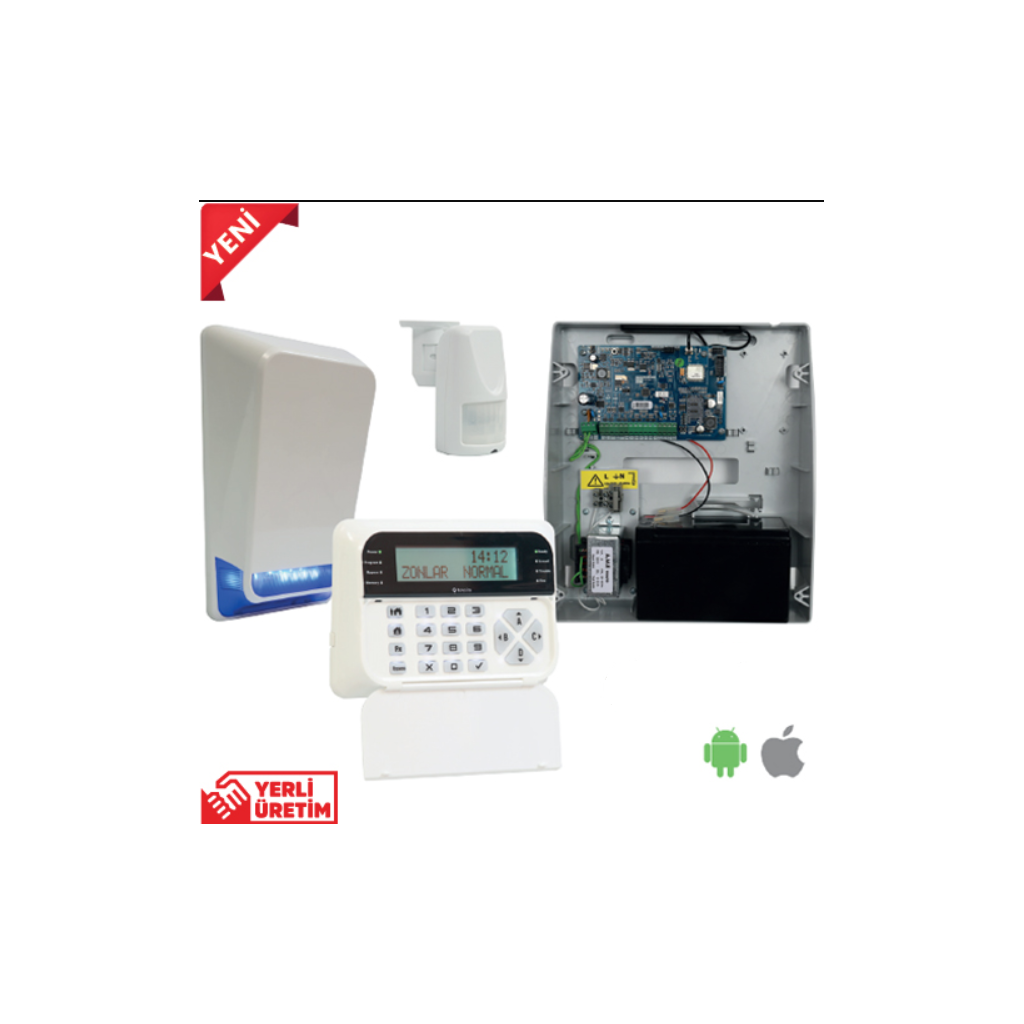 TEKNİM PARS TSP-5324LCDA GSM/GPRS ALARM SETİ. 1xTSP5324 4+4 Zon Panel, 1xTSK-5710 LCD Keypad, 1xTSS-5790B Siren, 1xATP-545 Pır, 1xATP105 Ayak, 1x12V Akü