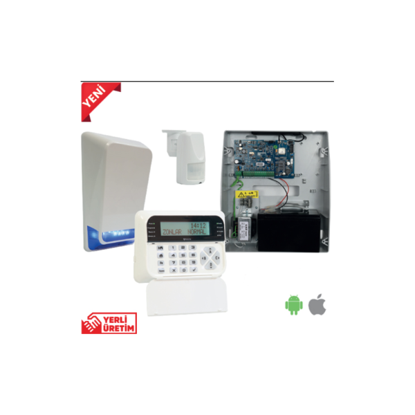 TEKNİM PARS TSP-5324LCDA GSM/GPRS ALARM SETİ. 1xTSP5324 4+4 Zon Panel, 1xTSK-5710 LCD Keypad, 1xTSS-5790B Siren, 1xATP-545 Pır, 1xATP105 Ayak, 1x12V Akü