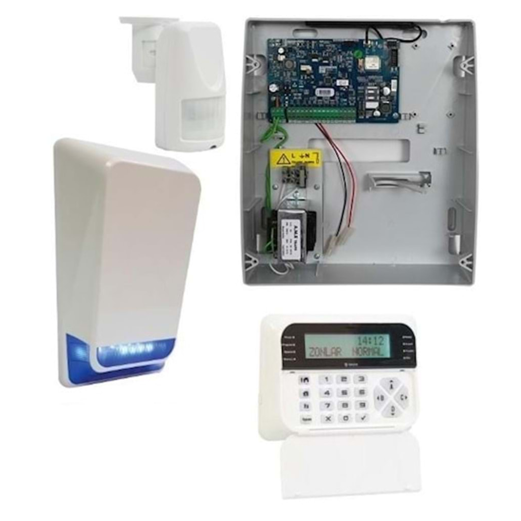TEKNİM TSP-5334LCDA  ETHERNETLİ ALARM SETİ,  1xTSP-5334 4+4 Zon Panel, 1xTSK-5710 LCD Keypad, 1xTSS-5790B Harici Siren, 1xATP-546 Pır, 1xATP-105 Pır Ayağı, 1x12v Akü
