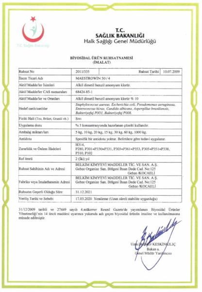 Maestrowin 50 QAC Bazlı Dezenfektan 20 Lt