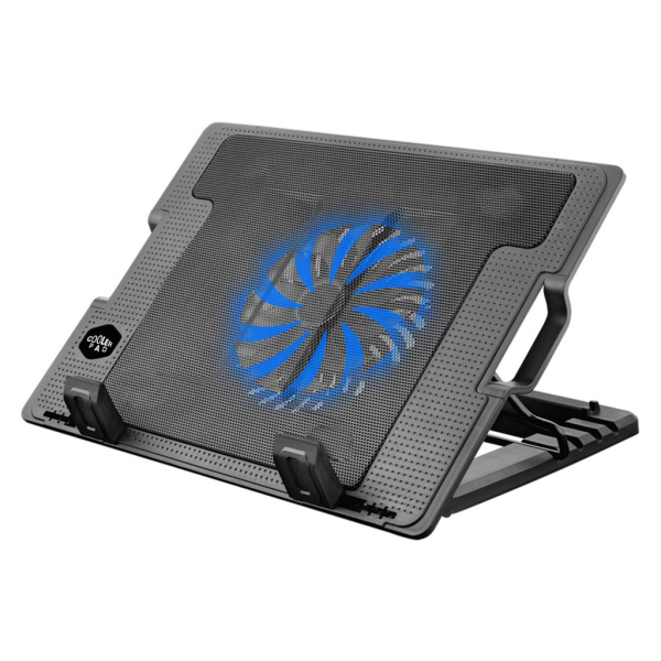 PowerGate PG-NC01 14cm Fan, 10"-17" Notebook Soğutucu, 5 Kademeli Stand, Mavi Ledli (Siyah)