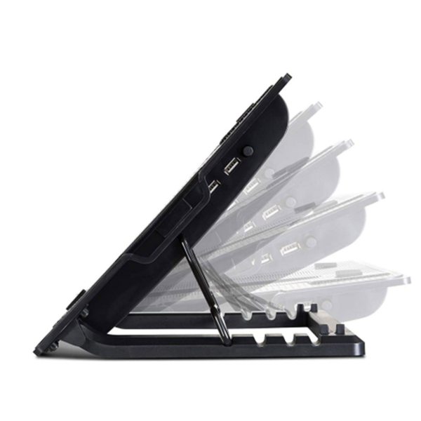 PowerGate PG-NC01 14cm Fan, 10"-17" Notebook Soğutucu, 5 Kademeli Stand, Mavi Ledli (Siyah)