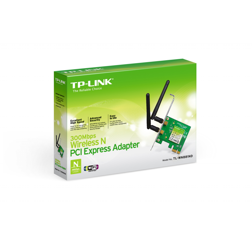 TP-LINK TL-WN881ND, 300Mbps, 2.4Ghz, 2x2dBi Anten, PCI-Express, WIRELESS ETHERNET