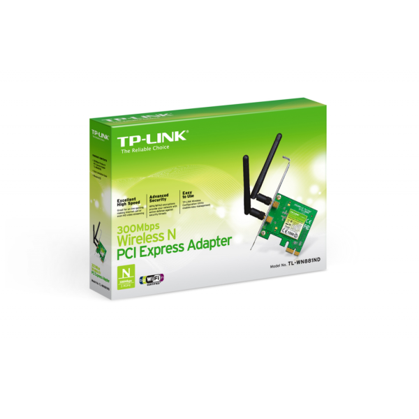TP-LINK TL-WN881ND, 300Mbps, 2.4Ghz, 2x2dBi Anten, PCI-Express, WIRELESS ETHERNET