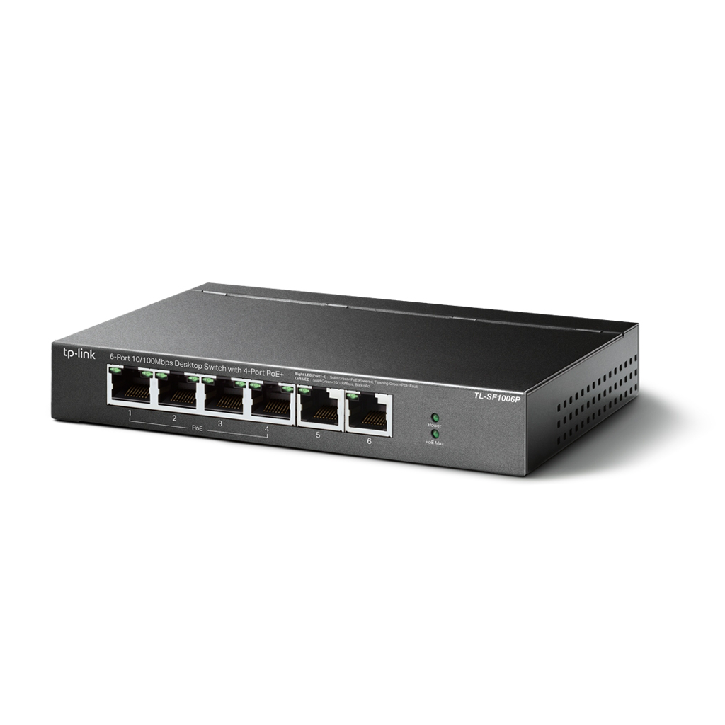 TP-LINK TL-SF1006P 6 Port, MegaBit, Metal Kasa, 4 Port PoE, 67W, Yönetilemez, Masaüstü Switch