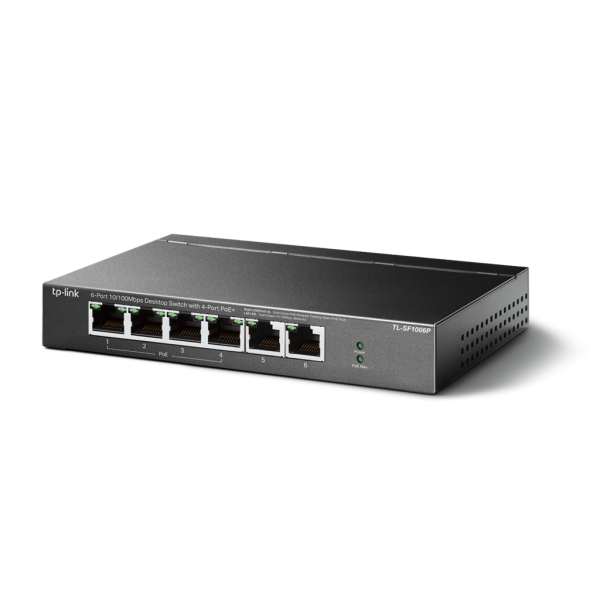 TP-LINK TL-SF1006P 6 Port, MegaBit, Metal Kasa, 4 Port PoE, 67W, Yönetilemez, Masaüstü Switch
