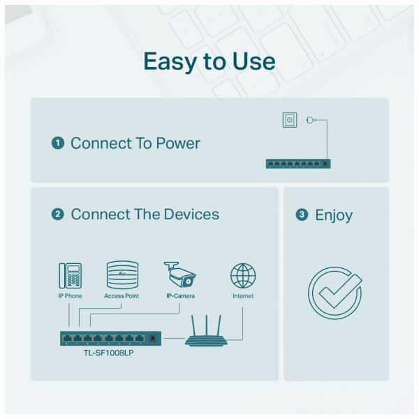 TP-LINK TL-SF1008LP, 8 Port, MegaBit, Metal Kasa, 4 Port PoE, 41W, Yönetilemez, Masaüstü Switch