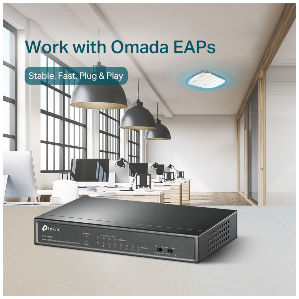 TP-LINK TL-SF1008LP, 8 Port, MegaBit, Metal Kasa, 4 Port PoE, 41W, Yönetilemez, Masaüstü Switch