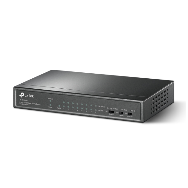 TP-LINK TL-SF1009P, 8 Port, MegaBit, Metal Kasa, 8 Port PoE, 65W, +1 Port Uplink, Yönetilemez, Masaüstü Switch