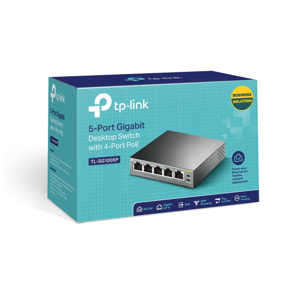 TP-LINK TL-SG1005P, 5 Port, GigaBit, Metal Kasa, 4 Port PoE, 56W, Yönetilemez, Masaüstü Switch