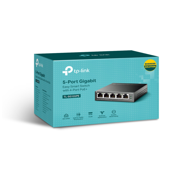 TP-LINK TL-SG105PE, 5 Port, GigaBit, Metal Kasa, 4 Port Poe, 65W, Easy Smart, Yönetilebilir, Masaüstü Switch